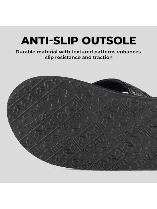 Men\'s All Black Flip Flops With Arch Support Summer Outdoor Beach Sandals main image 4